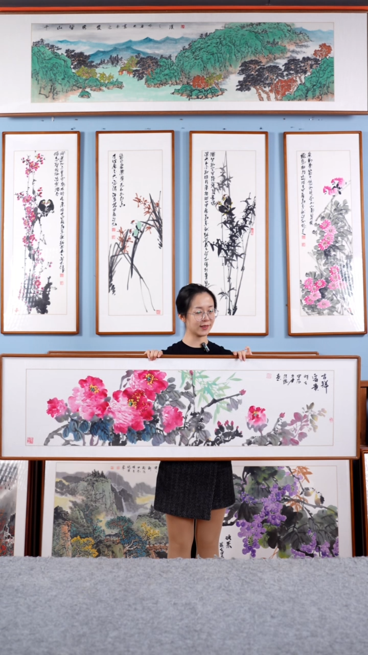 【闪购商品】国画汪琼《吉祥富贵》手绘带框162*47