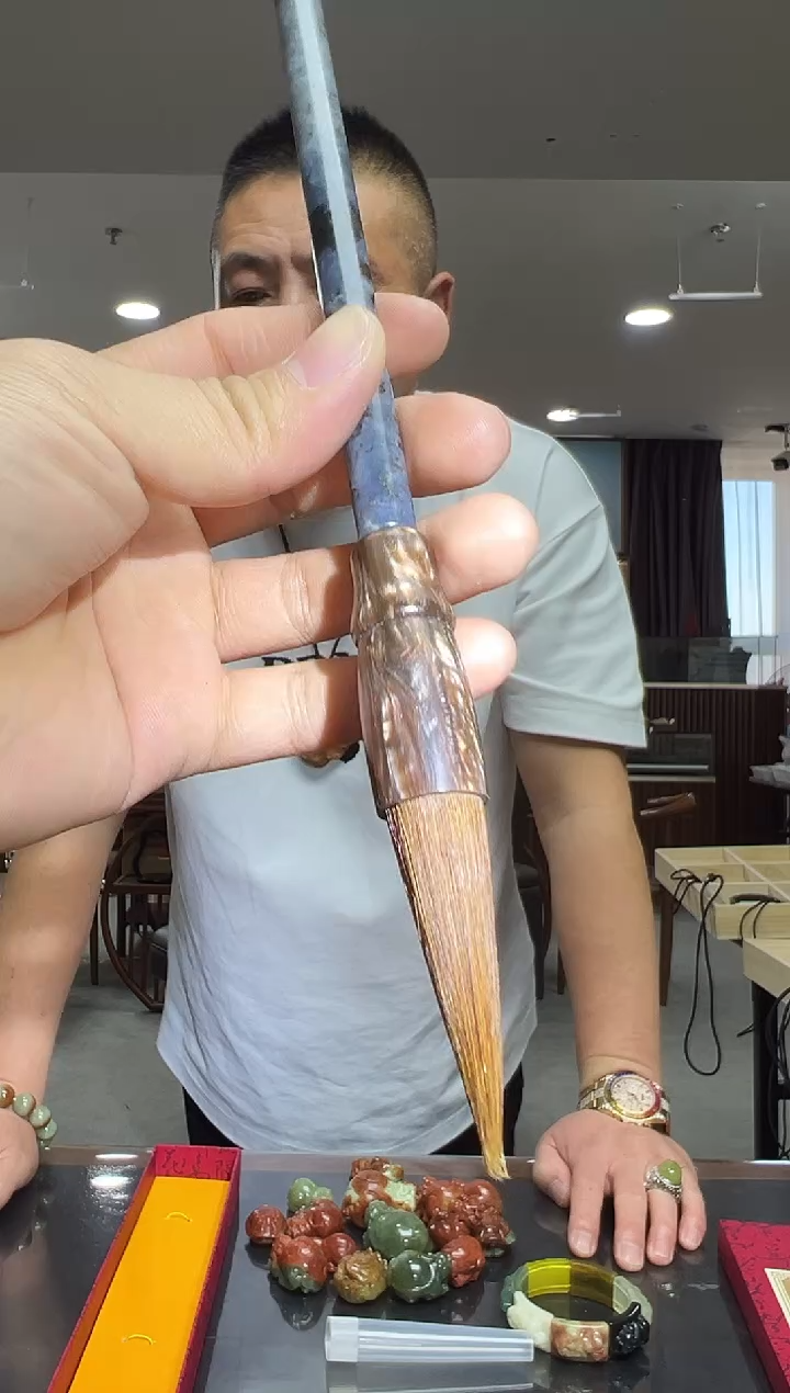 未镶嵌蛇纹石玉手把毛笔-多样性发货其中发一