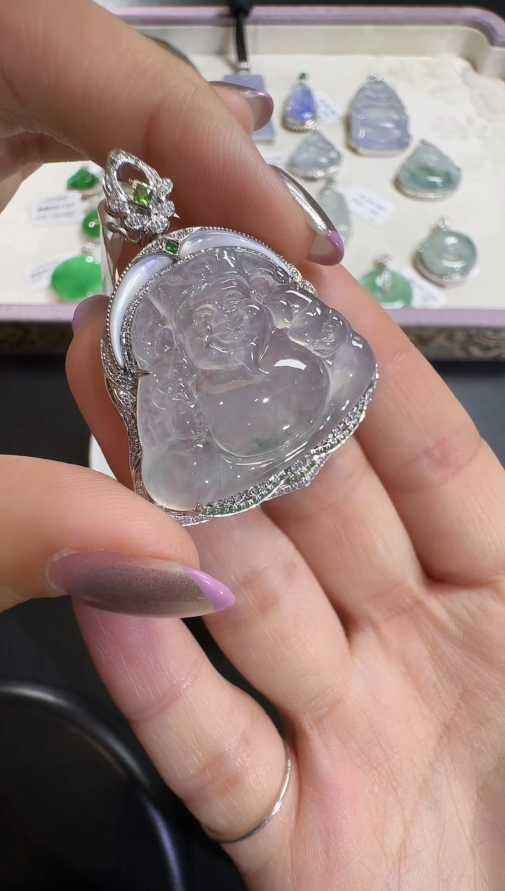 翡翠18K金镶嵌吊坠(不含链)【春日珠宝】钻石镶嵌