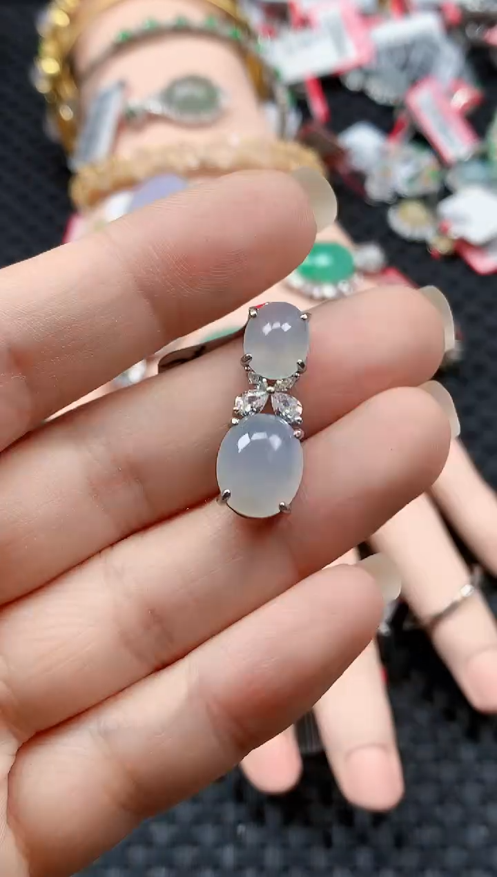 银S925镶嵌戒指翡翠天然A货缅甸翡翠