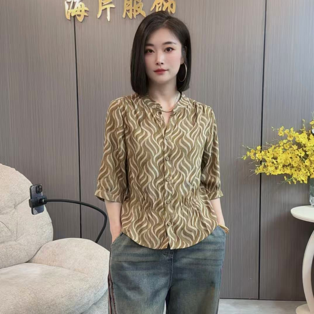 【海片】2529女士休闲时尚夏款衬衫打底衫夏季百搭中袖衬衣
