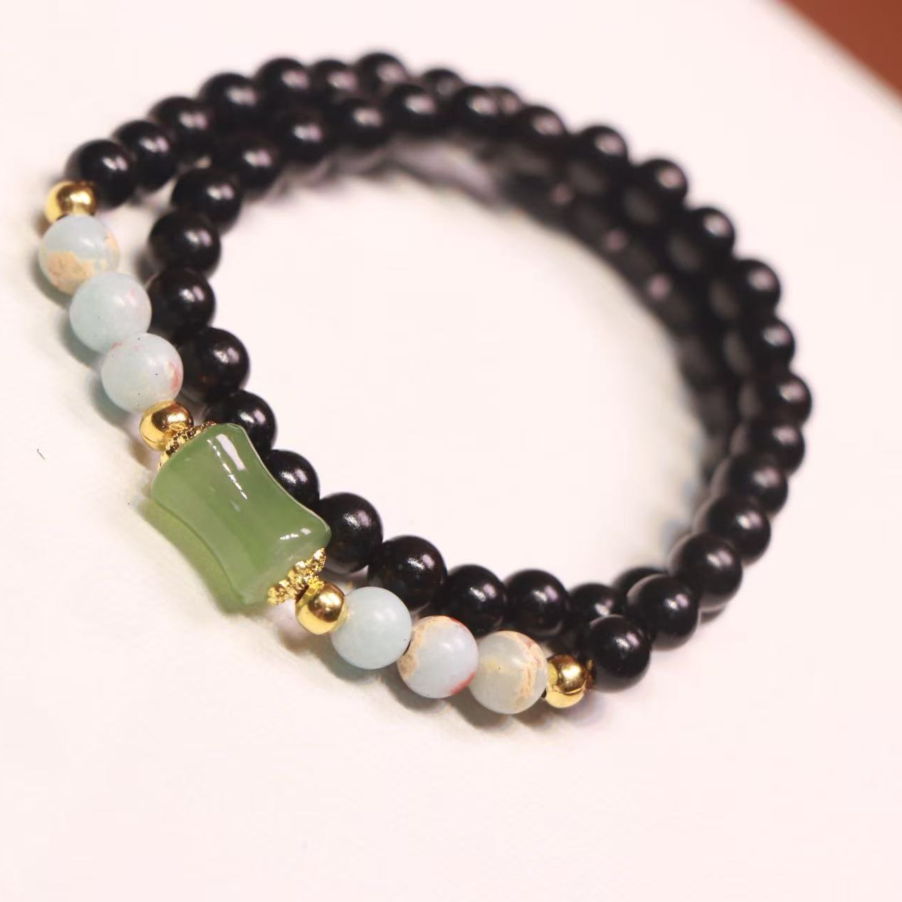『柒月新人款』黑檀双圈手串+寿山石配饰