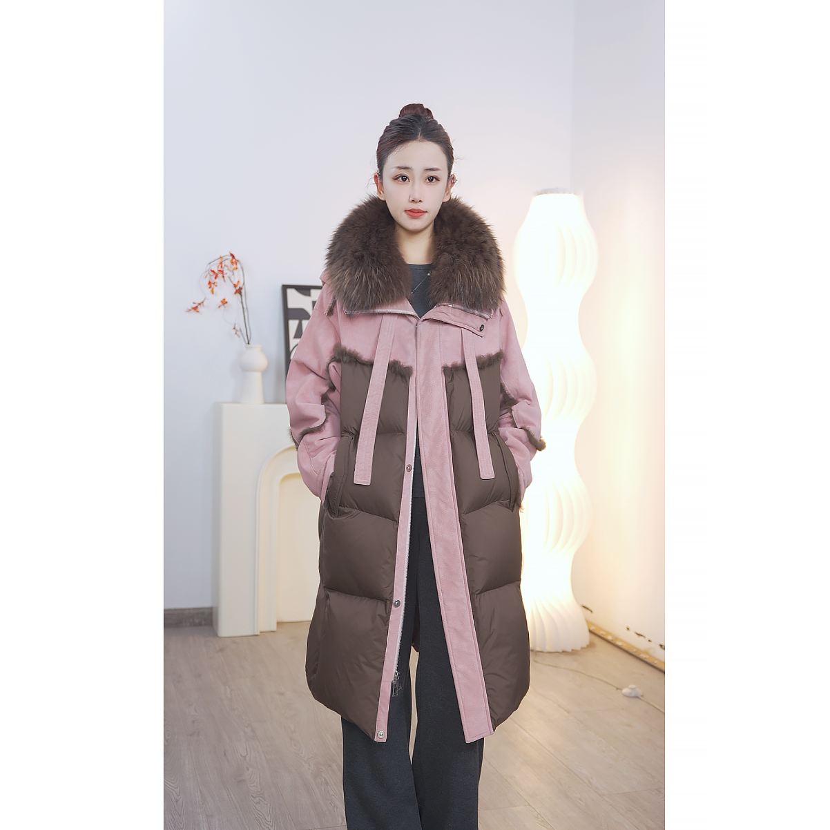 皮草外套女长款貉子毛领皮毛一体鹅绒大衣2025冬新款派克大码