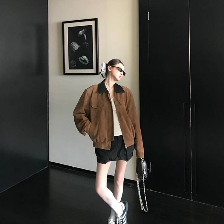 【早春焕新】"森里画报"复古巴恩风西班牙进口山羊皮真皮反绒皮衣