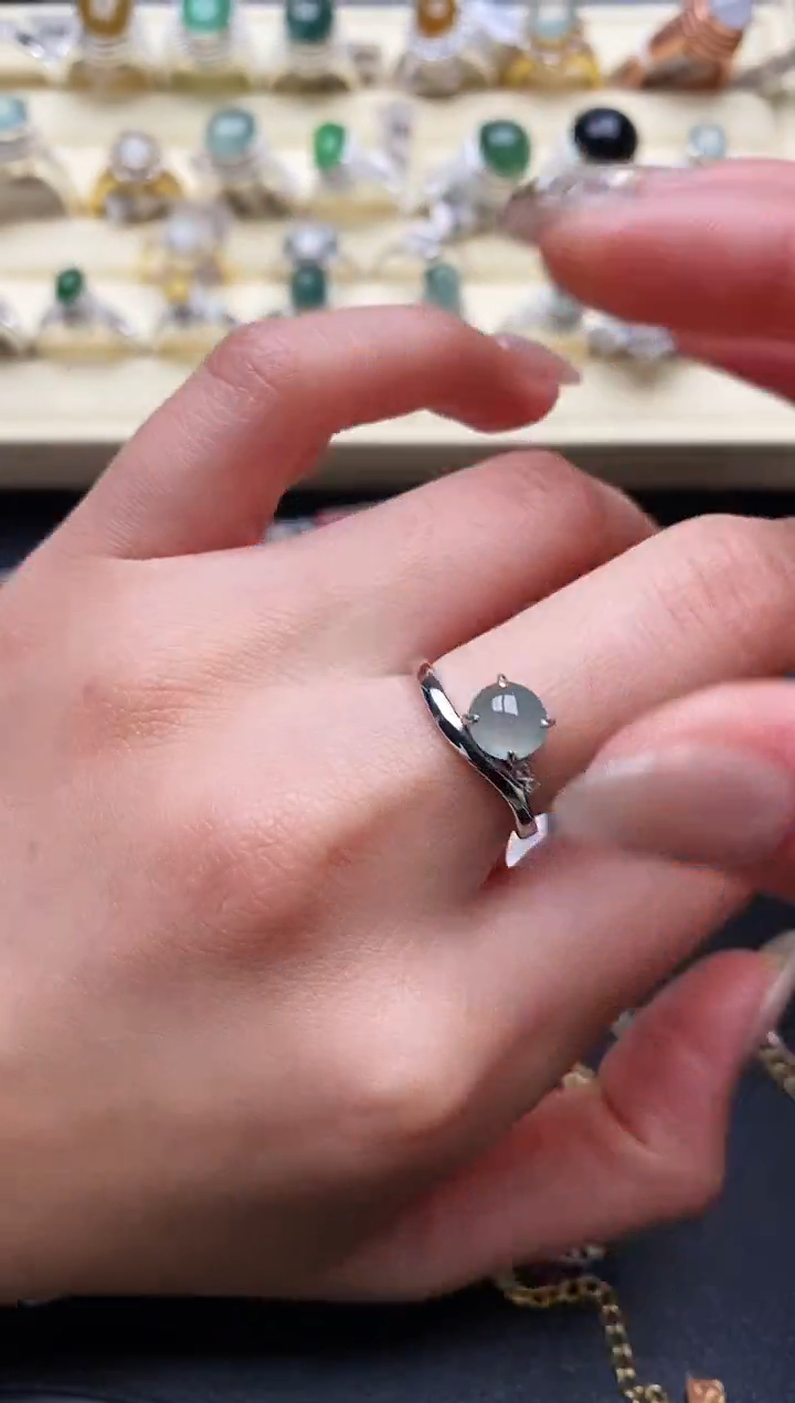 【闪购商品】翡翠戒指银S925镶嵌缅甸翡翠2 8+