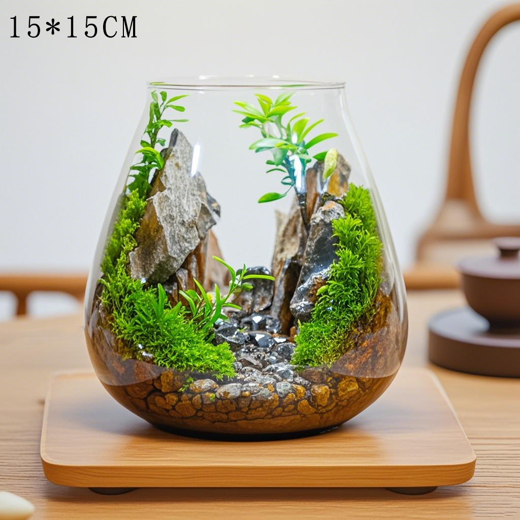 D4【翠谷幽岩】苔藓微景观高硼硅高透玻璃缸迷你办公室绿植青苔