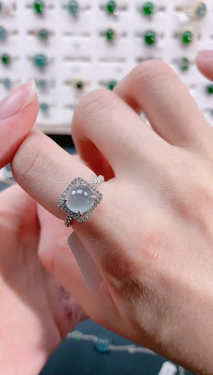 【闪购商品】翡翠戒指银S925镶嵌天然翡翠