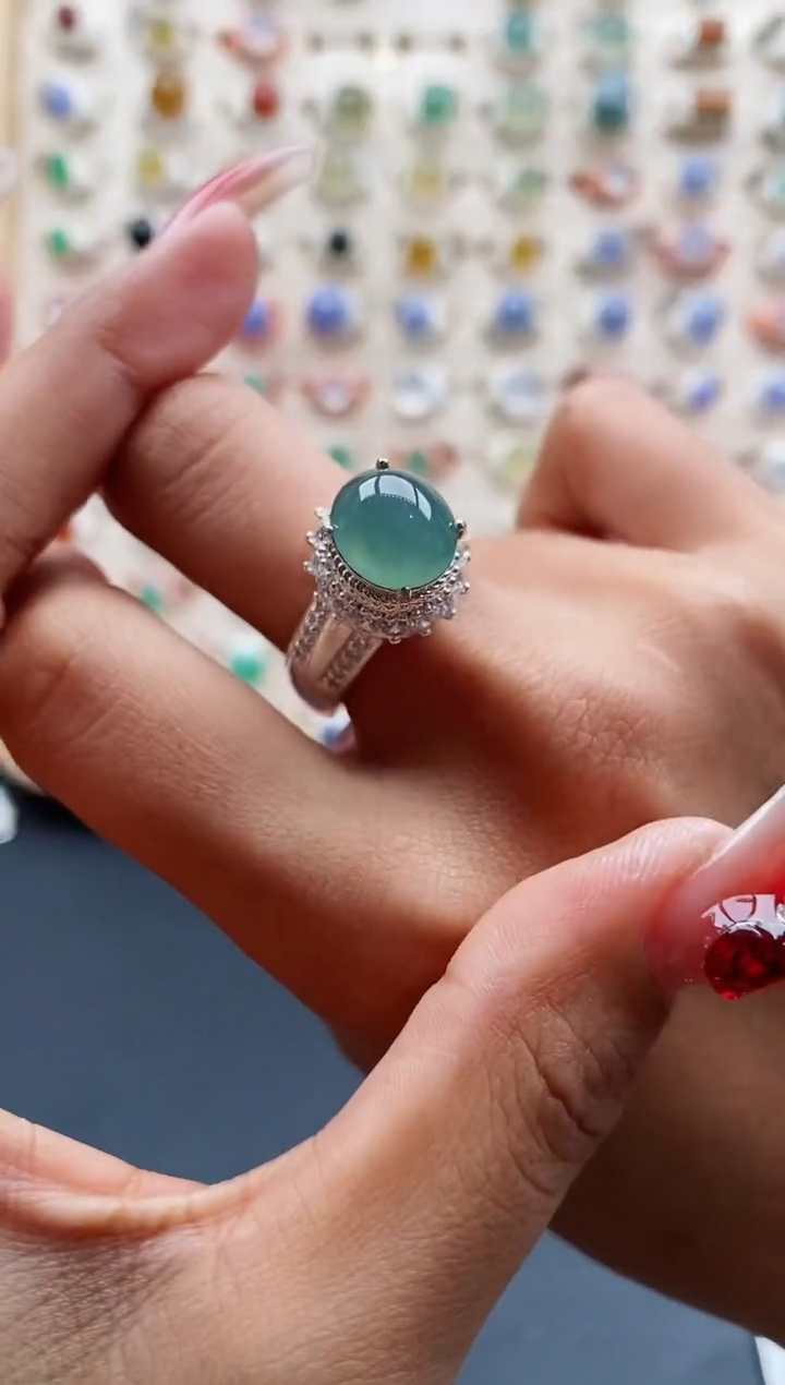 【闪购商品】翡翠戒指未镶嵌缅甸天然A货翡翠444 3+8