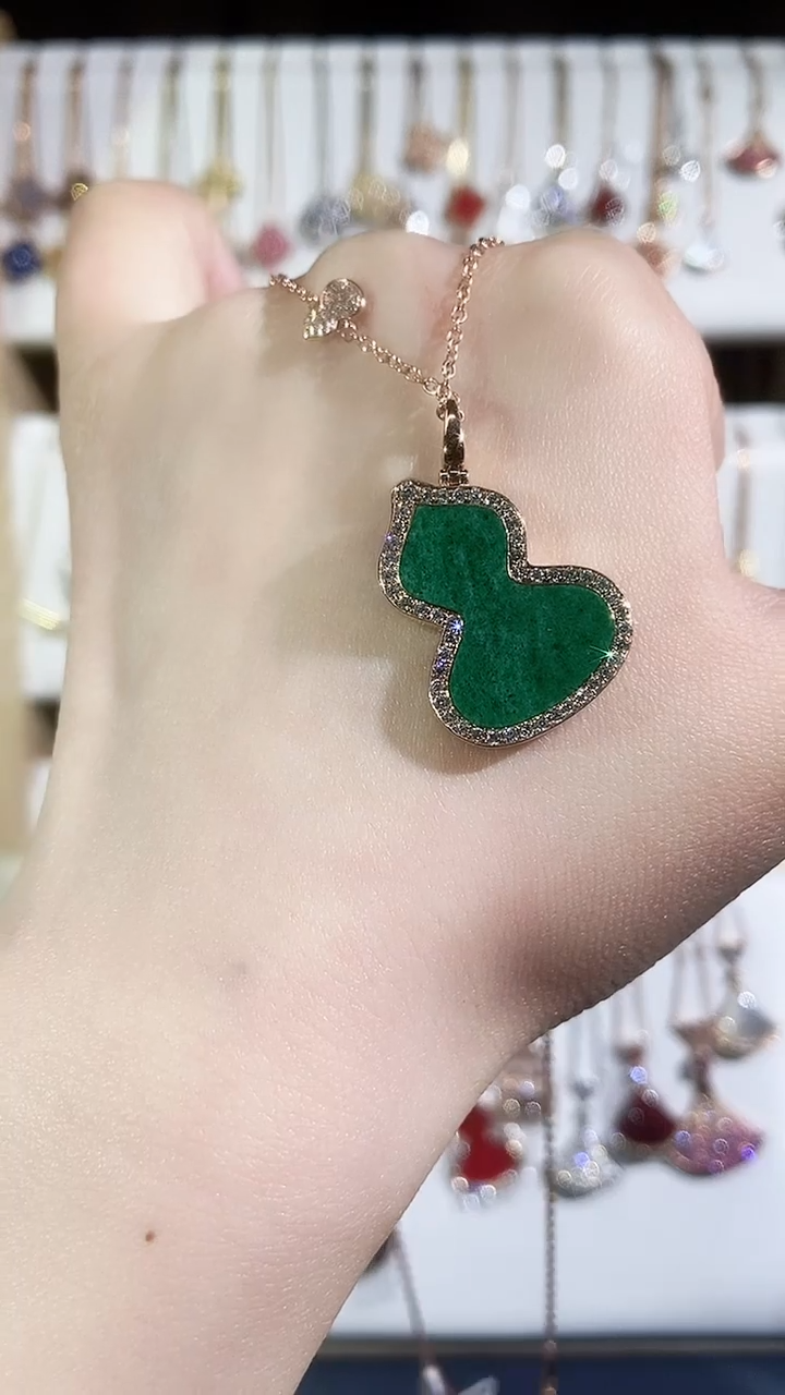 【闪购商品】钻石套链18K金镶嵌钻石K玫绿葫芦