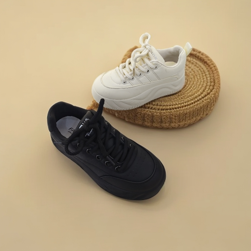 真皮厚底款运动风面包鞋易清洗时尚透气单鞋面包鞋系带