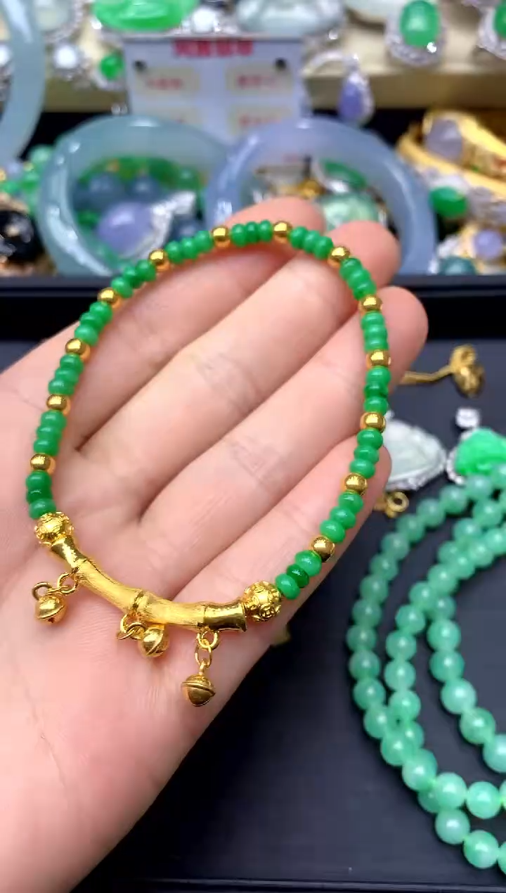 足金镶嵌手串翡翠324 -中国好珍宝