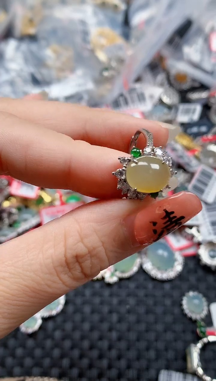 银S925镶嵌戒指翡翠天然A货缅甸翡翠