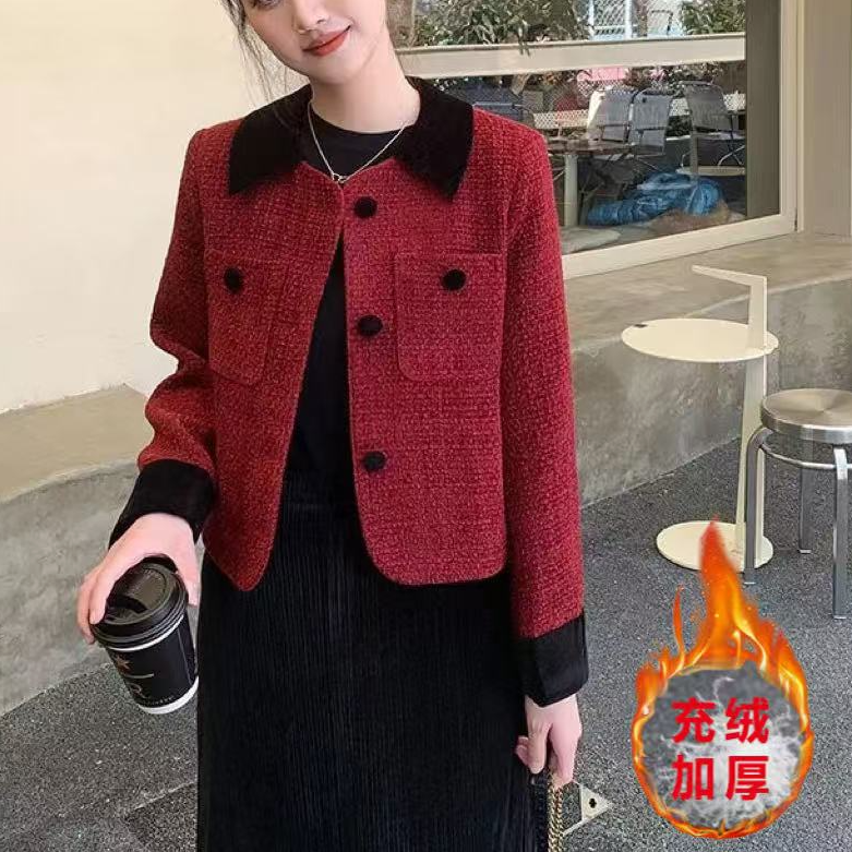 【当天发+运费险】充绒法式小香风外套女气质名媛红色时尚款RO320