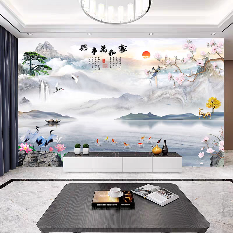 电视背景墙墙布定制家和万事兴3d立体壁纸客厅家用中式壁布壁画