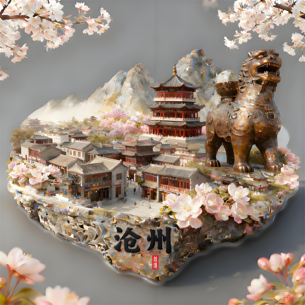 文创立体冰箱贴沧州铁狮子地标古建筑纪念文创磁贴城市旅游伴手礼