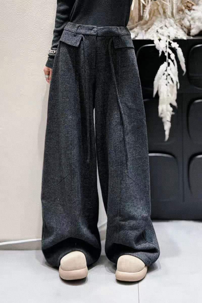 5021韩系双腰头弯刀阔腿裤 F80