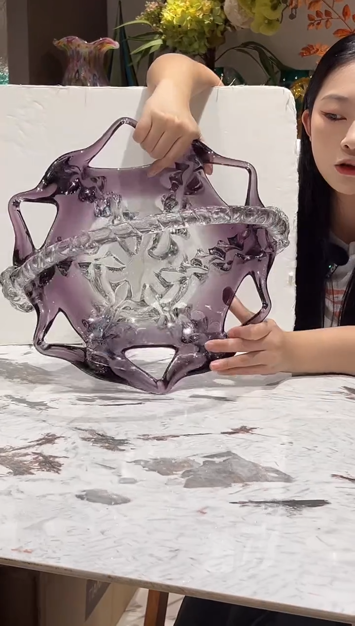 镂空紫色琉璃水果盘