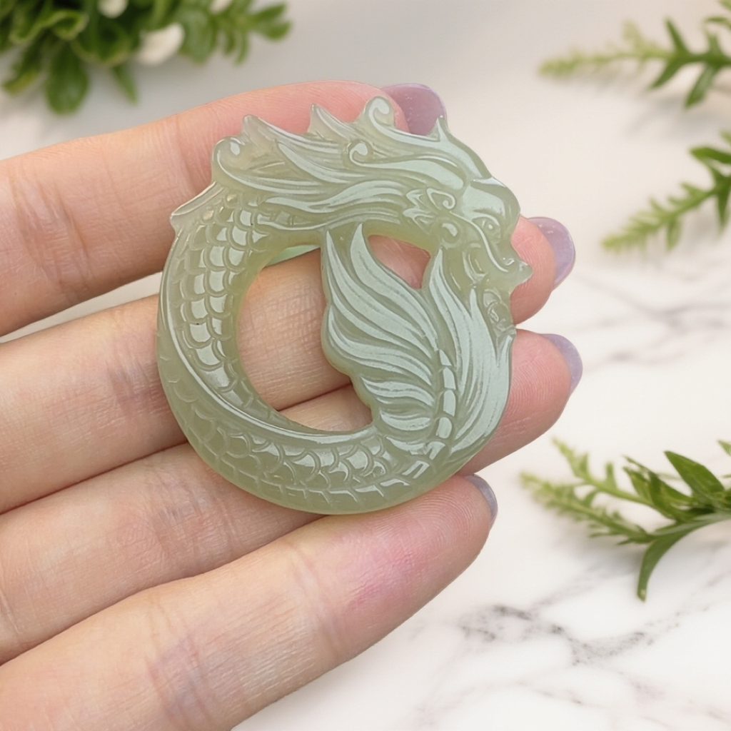 和田玉双面雕刻鱼化龙