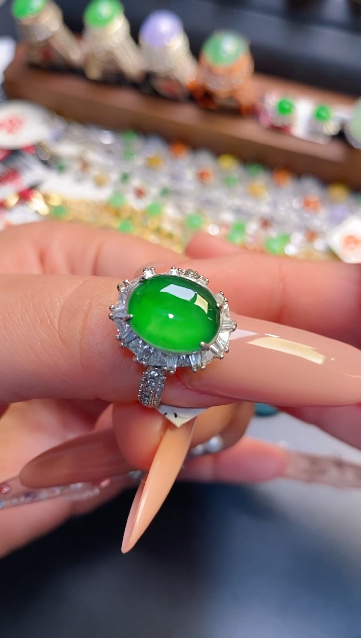 银S925镶嵌戒指翡翠天然
