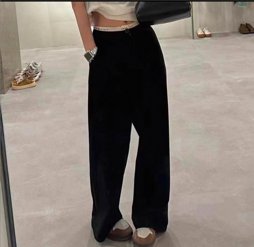 高腰显瘦垂感休闲西装裤小个子女秋宽松直筒长裤2501