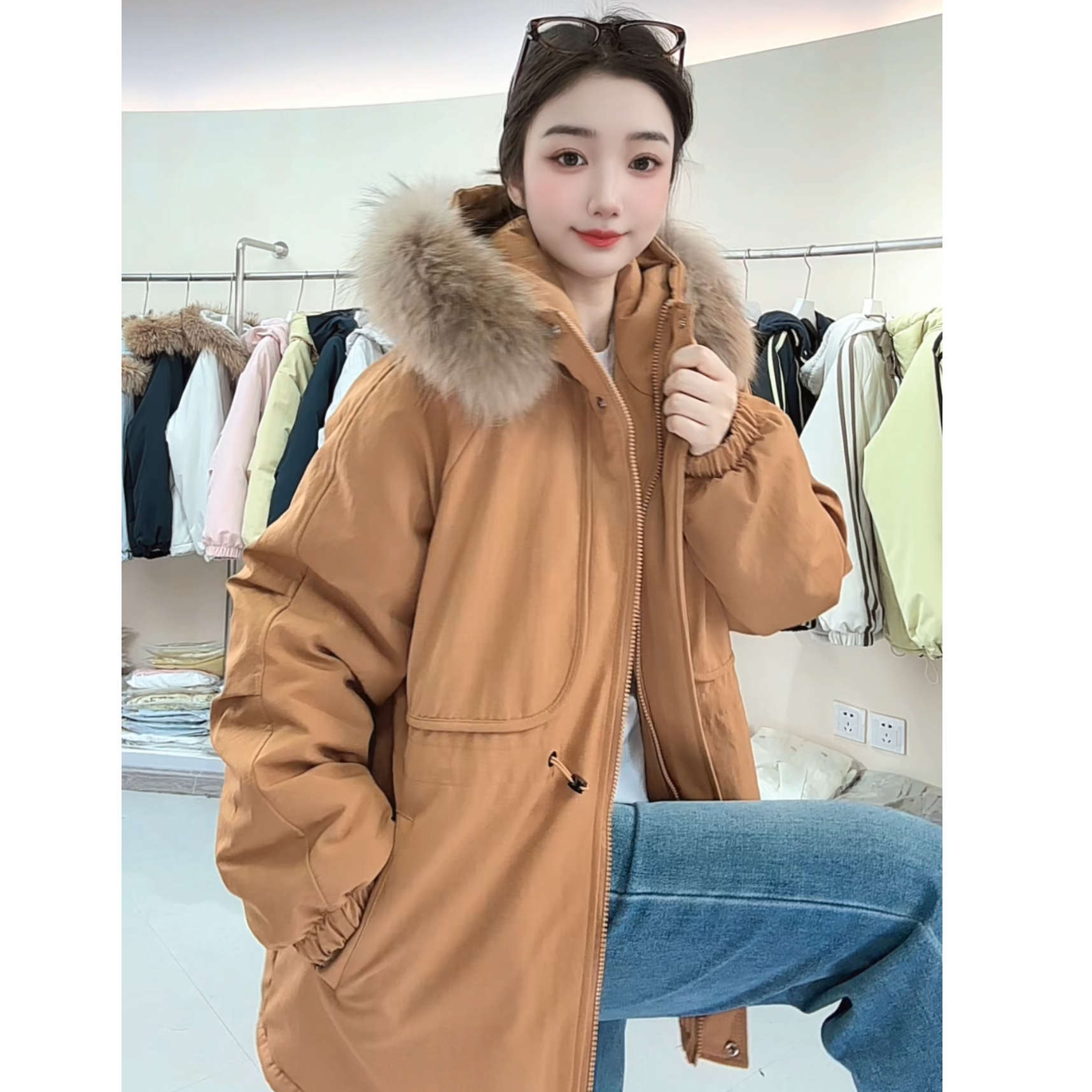 HH 995【加绒加厚】冬款棉服连帽毛领休闲宽松显瘦棉袄