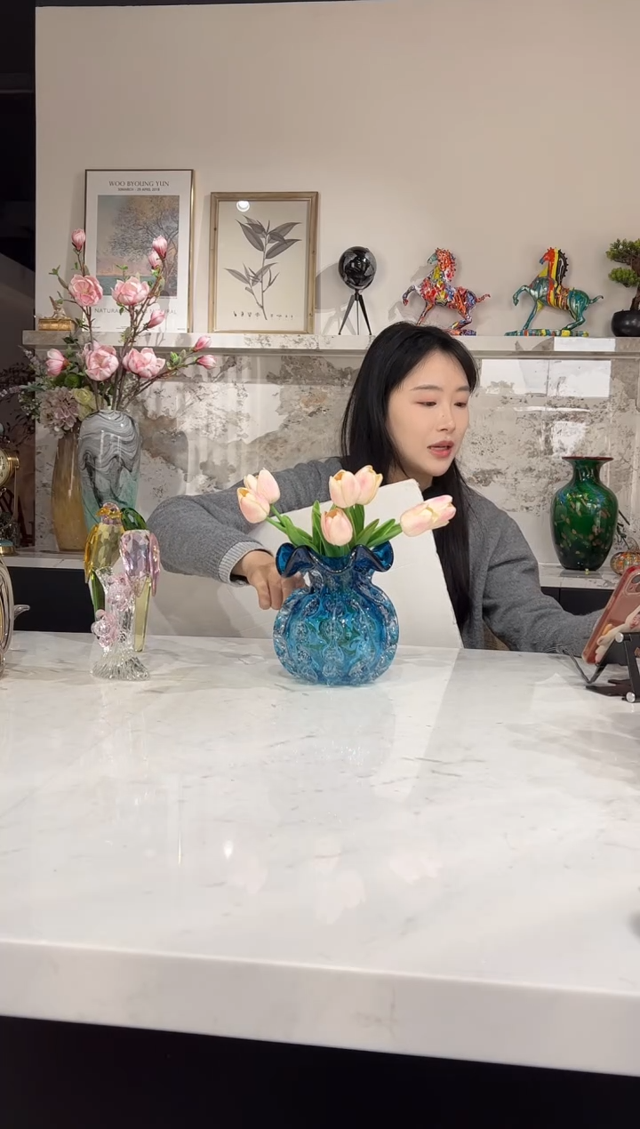 【闪购商品】琉璃蓝色钱袋花瓶