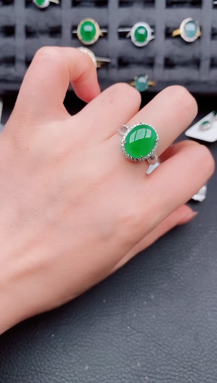 翡翠戒指银S925镶嵌天然a货翡翠490