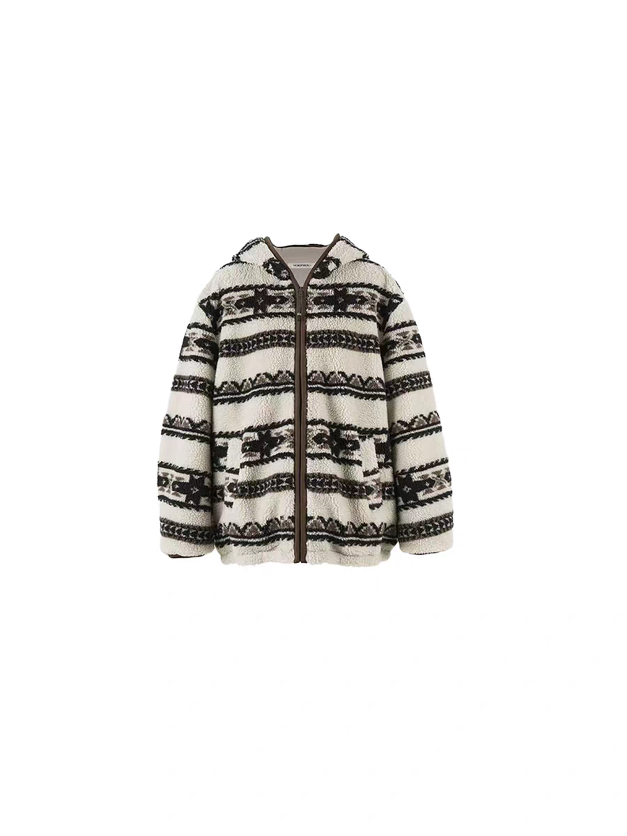 YOEYYOU 设计师品牌25秋冬新品双面可穿连帽提花羊羔毛外套