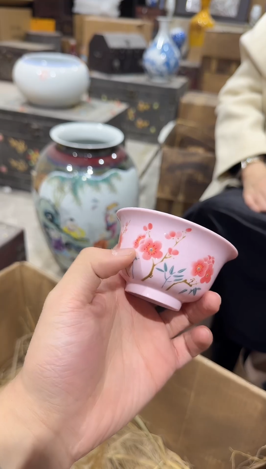 杯子陶瓷红稀翠竹红梅主人杯+礼盒