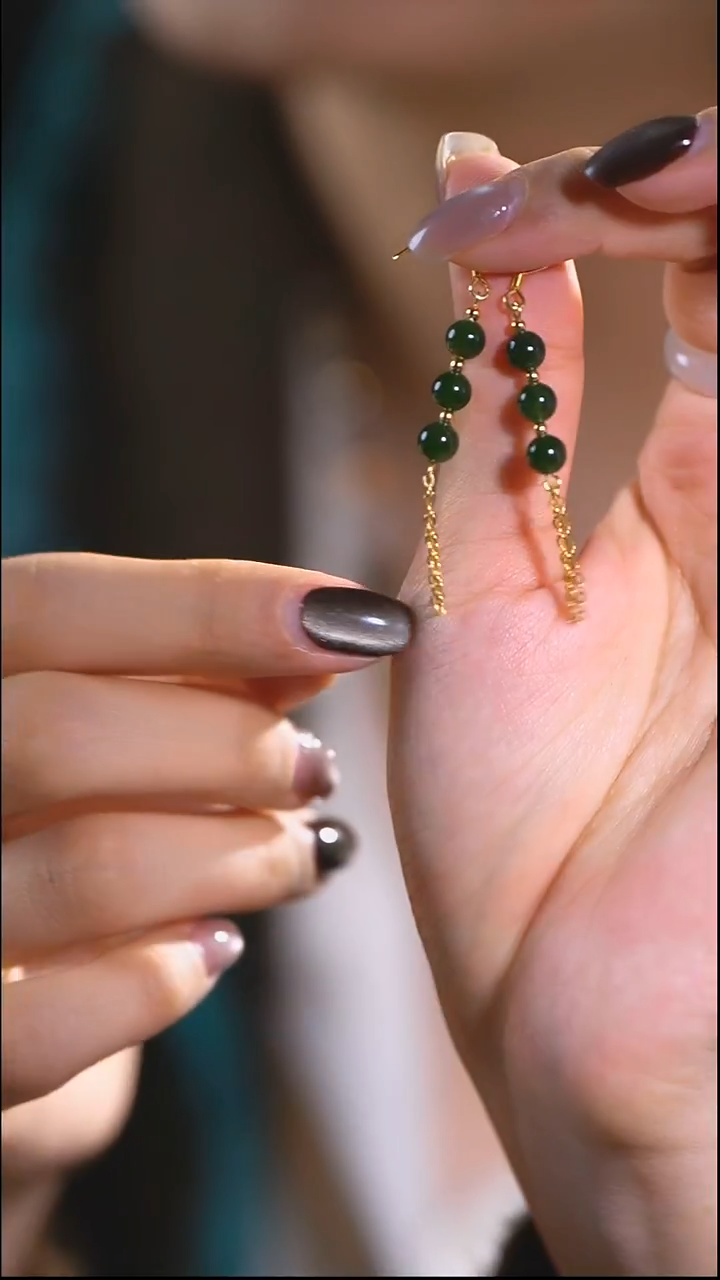 银S925镀金镶嵌和田玉耳饰和田耳饰