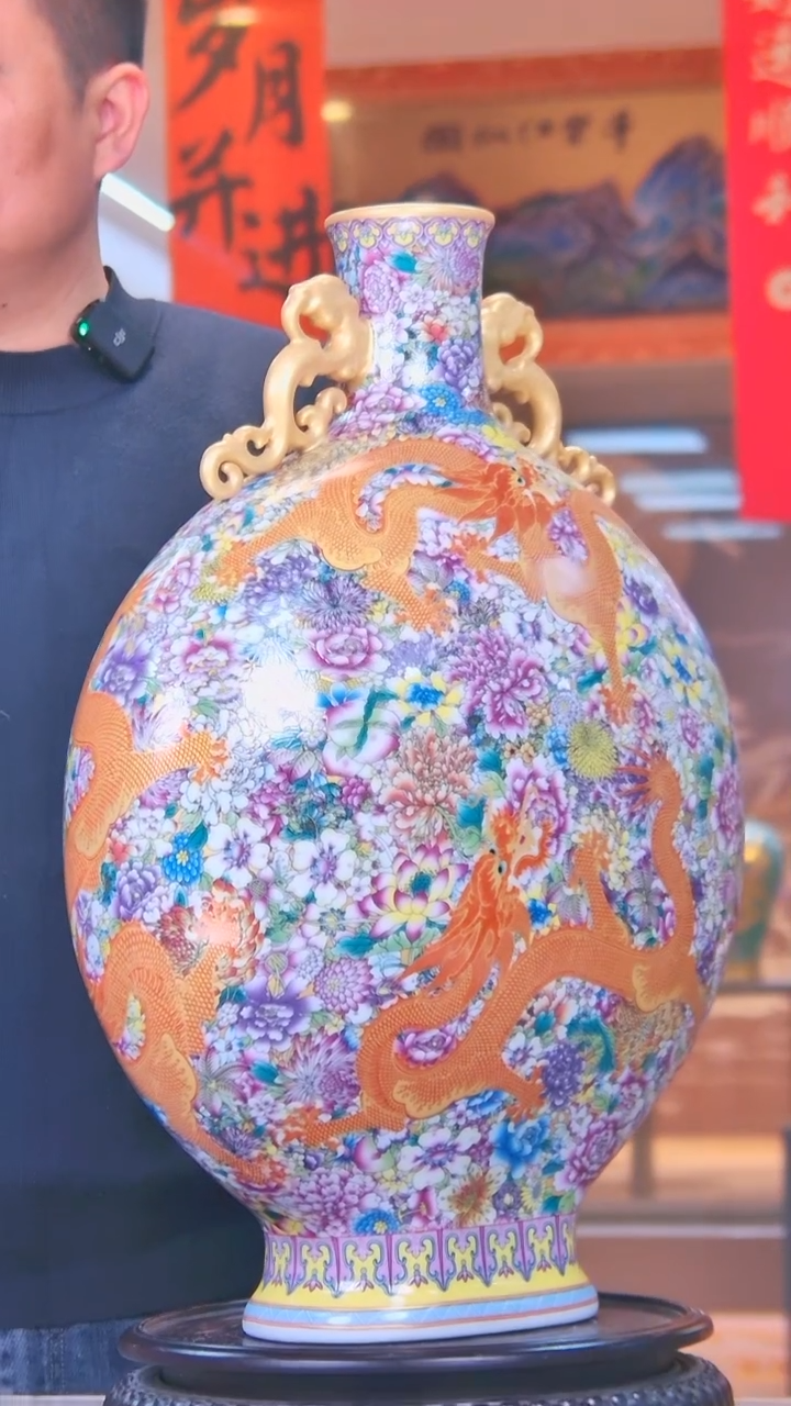 【闪购商品】摆件万花穿龙抱月瓶/景德镇陶瓷摆件