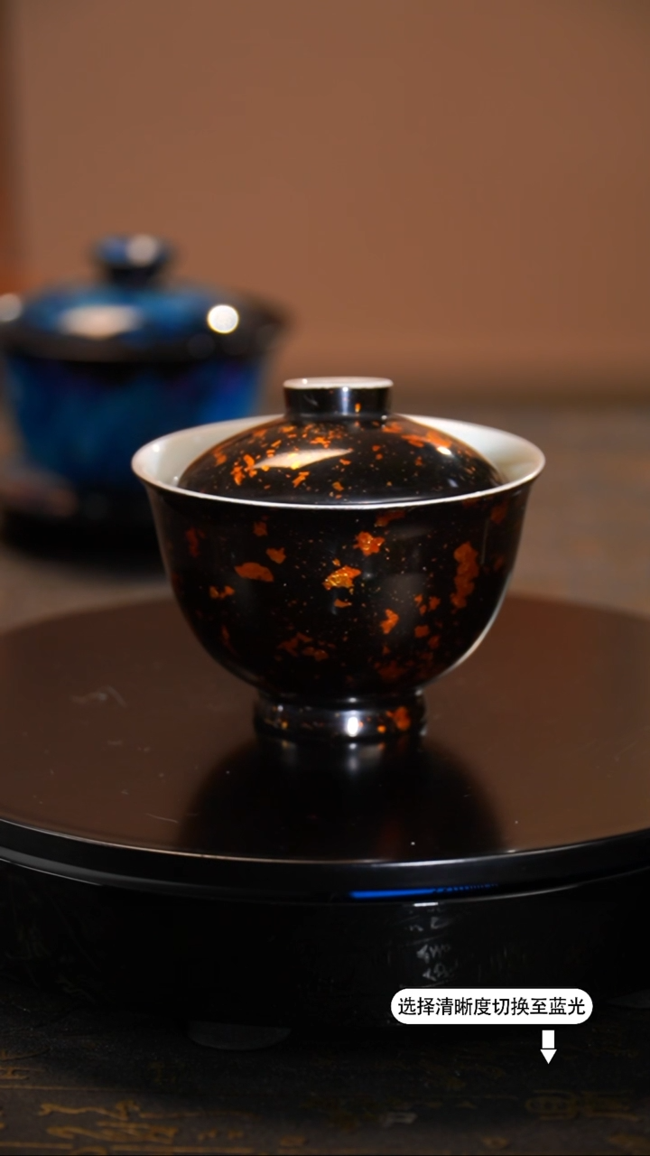 【闪购商品】非遗漆器 敦煌系列瓷胎松石绿二才盖碗