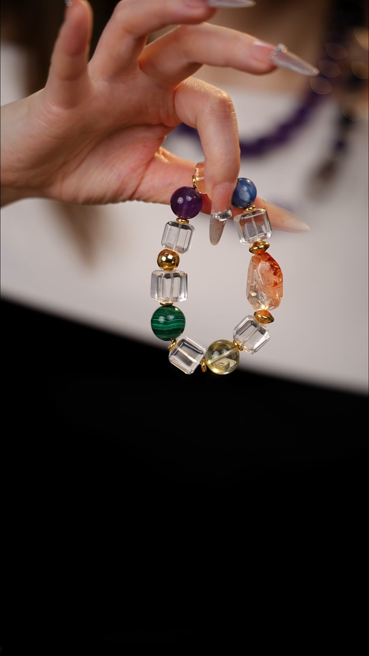 合金手串水晶白水晶 黑金超七