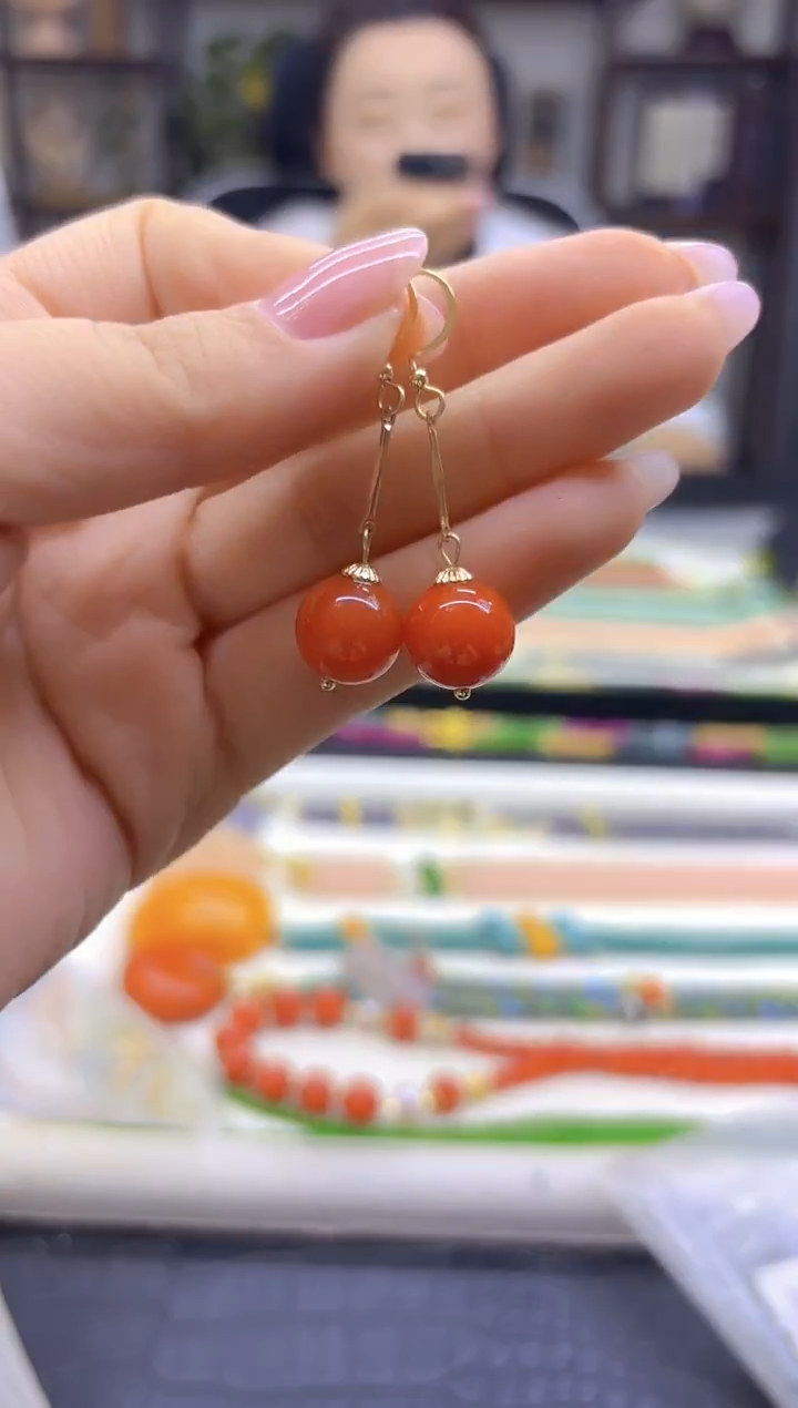 14K金镶嵌翡翠耳饰DIY款E565