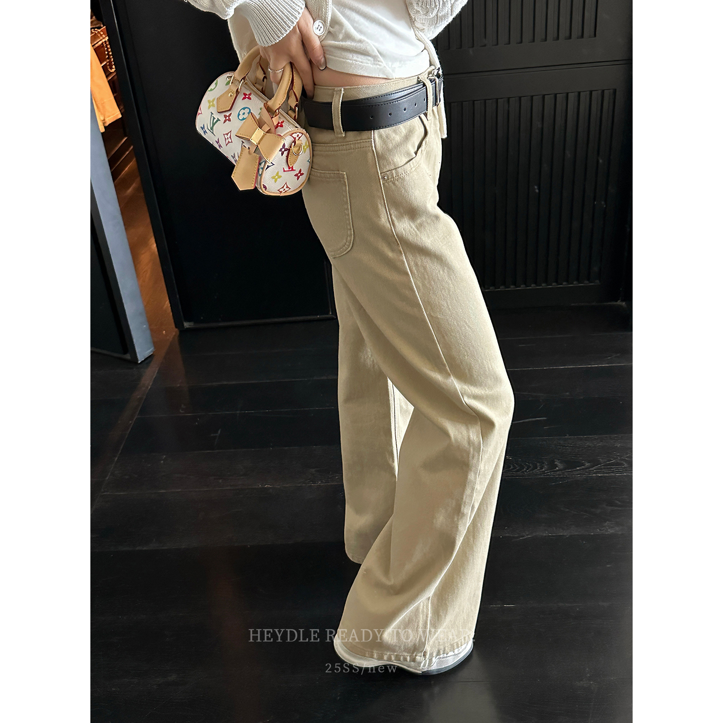 黑豆哼哼 慵懒格调*100棉砂洗直筒牛仔裤老钱风百搭显瘦阔腿长裤