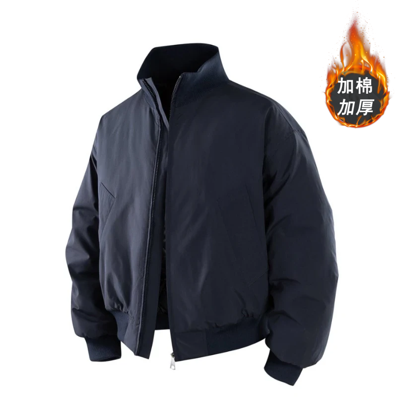 cleanfit藏蓝色飞行夹克棉服男春秋冬款美式短款外套立领棉衣男生