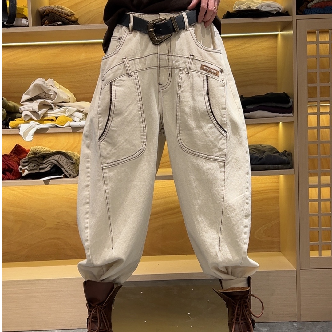 8113春夏2025韩系休闲时尚水洗阔版牛仔哈伦裤