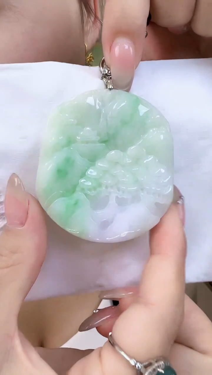 吊坠(不含链)合金翡翠山水牌（送绳）