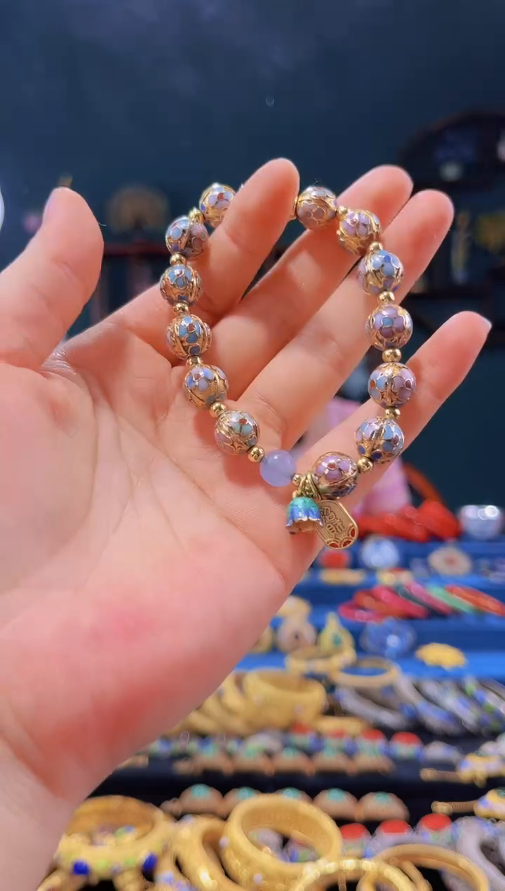 【闪购商品】非遗绝技 景泰蓝金地瓜棱手串