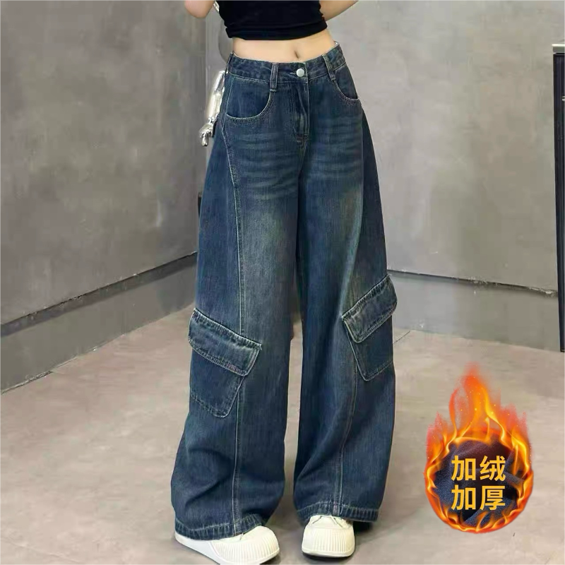 【现货+运费险】美式弯刀阔腿工装裤秋冬新显瘦百搭直筒裤牛仔裤女