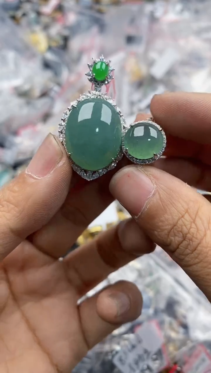 银S925镶嵌戒指翡翠171717---8