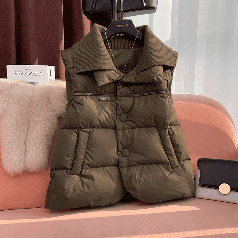 2025新款秋冬韩版针织领棉服马夹宽松外套短款加厚坎肩潮流减龄