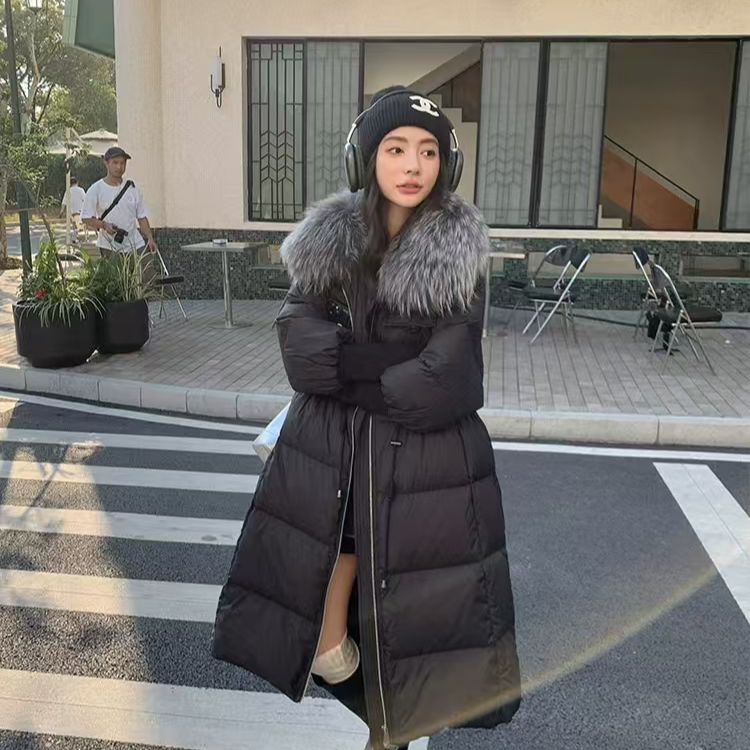 鹅绒羽绒服新款大毛领搭配中长款冬季时尚百搭品牌下架女装