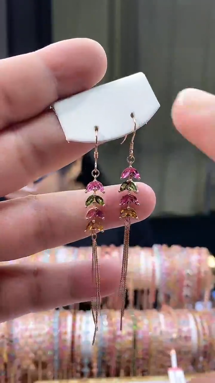 【闪购商品】碧玺耳钩银S925镶嵌4354345354354354