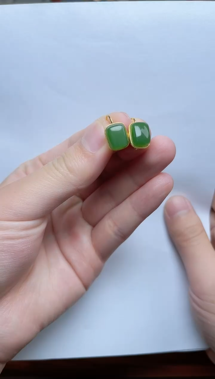 【闪购商品】和田玉银S925镶嵌耳饰06小方砖耳扣