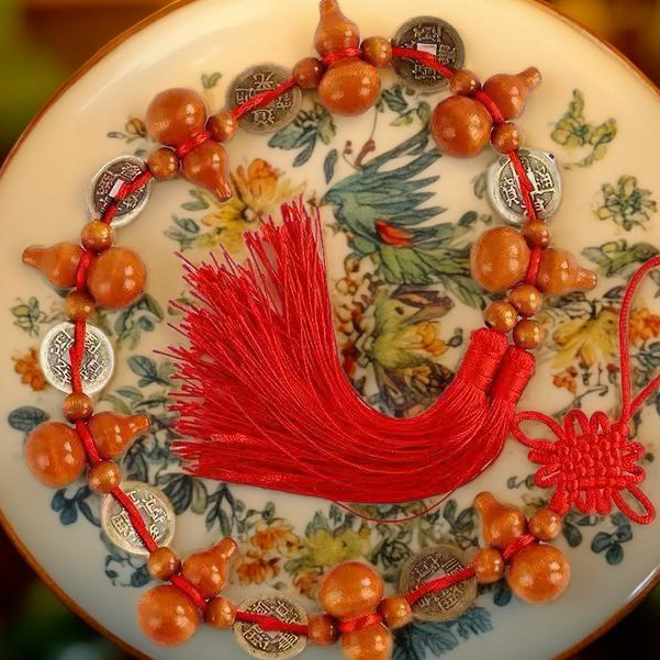 【妙娥推荐桃】木葫芦挂件五帝钱入户门对门帘铜钱葫芦串吉祥挂饰