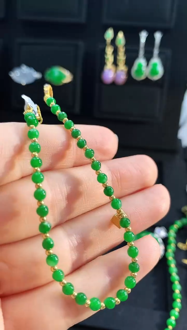 【闪购商品】翡翠手链18K金镶嵌手链