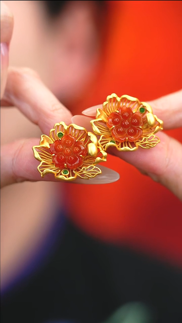 银S925镶嵌翡翠耳饰庄**妞新款