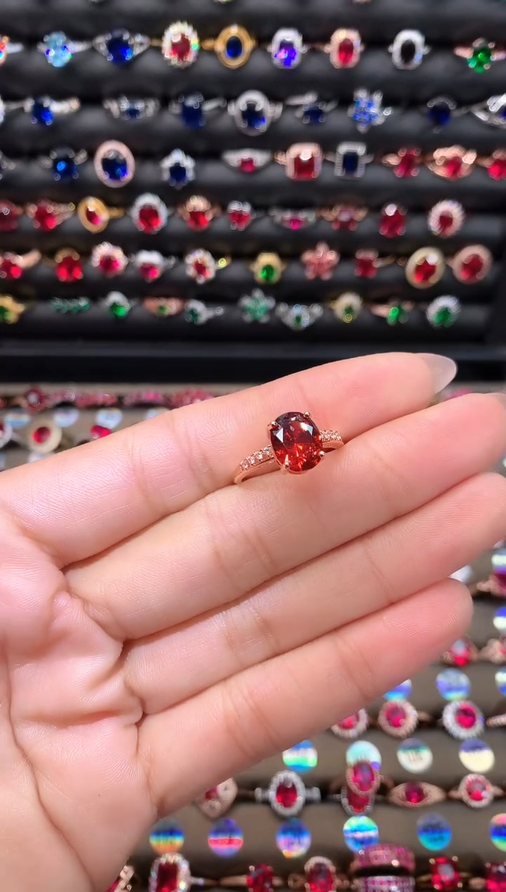 【闪购商品】石榴石戒指银S925镶嵌810玫瑰金