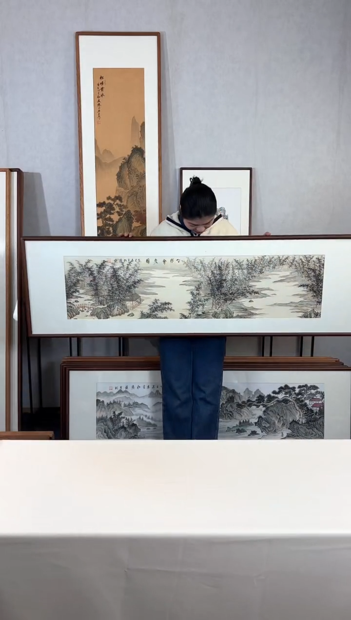 【闪购商品】国画手绘*竹林会友*52*172cm实木框